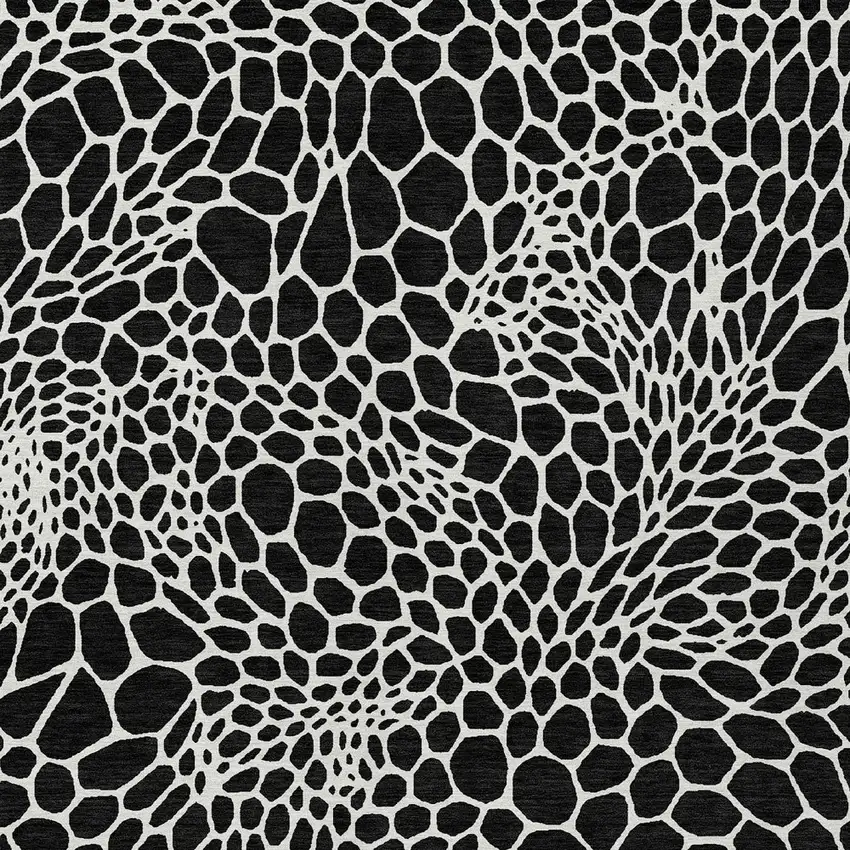 Black And Ivory Geometric Washable Indoor Outdoor Area Rug Photo 8