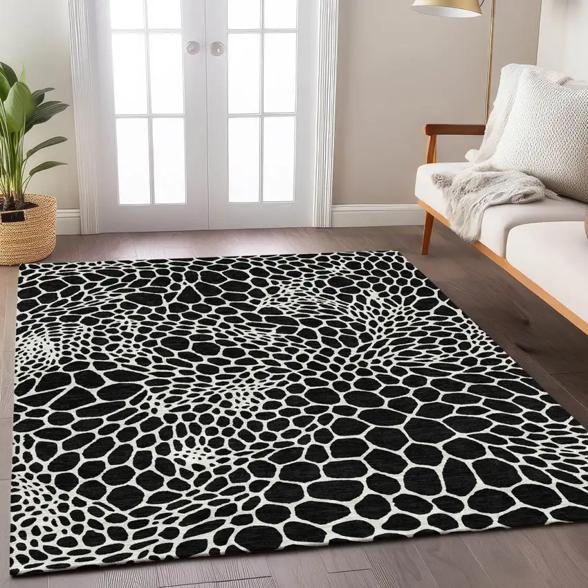 Black And Ivory Geometric Washable Indoor Outdoor Area Rug Photo 9