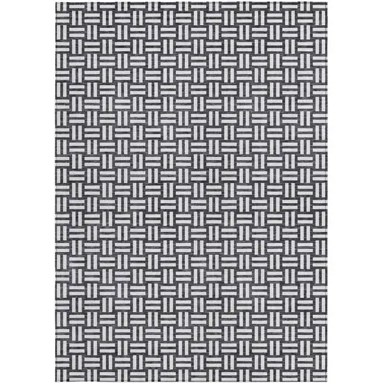 Black And Ivory Geometric Washable Indoor Outdoor Area Rug Photo 7