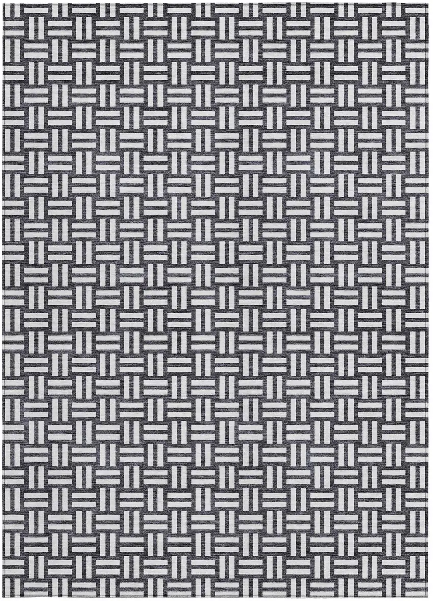 Black And Ivory Geometric Washable Indoor Outdoor Area Rug Photo 7