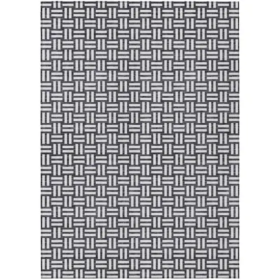 Black And Ivory Geometric Washable Indoor Outdoor Area Rug Photo 2