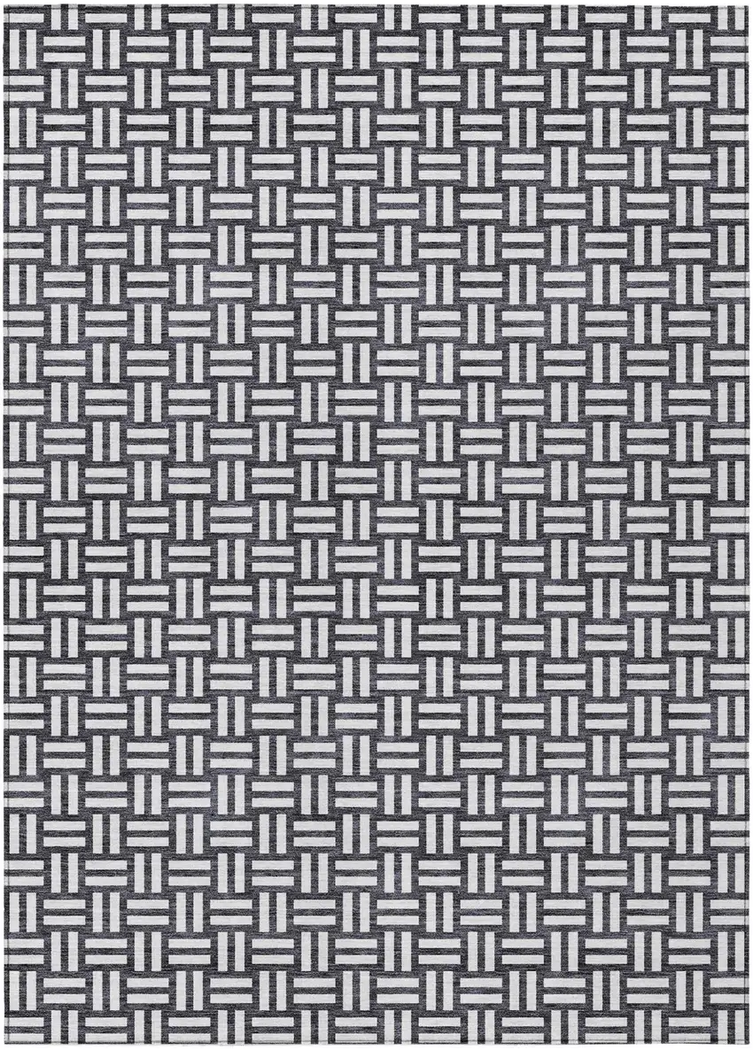 Black And Ivory Geometric Washable Indoor Outdoor Area Rug Photo 2