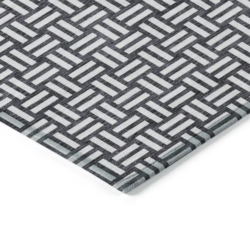Black And Ivory Geometric Washable Indoor Outdoor Area Rug Photo 5