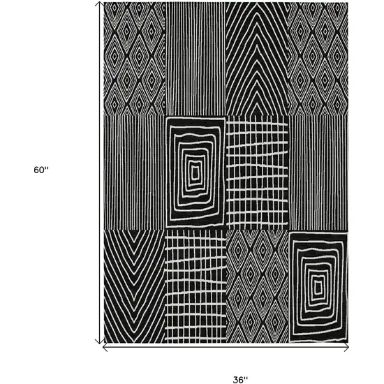 Black And Ivory Geometric Washable Indoor Outdoor Area Rug Photo 3
