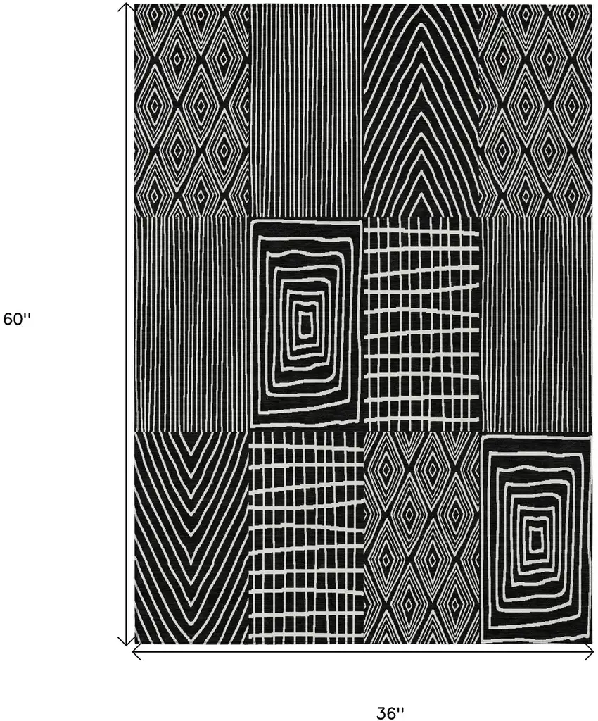Black And Ivory Geometric Washable Indoor Outdoor Area Rug Photo 3