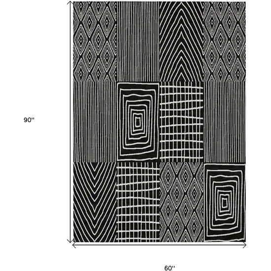 Black And Ivory Geometric Washable Indoor Outdoor Area Rug Photo 3