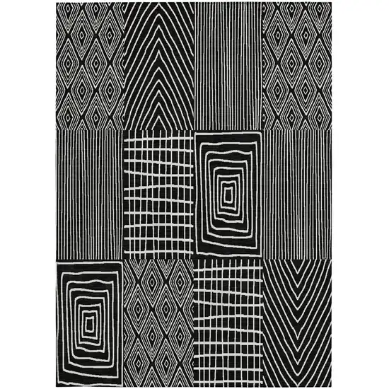Black And Ivory Geometric Washable Indoor Outdoor Area Rug Photo 7