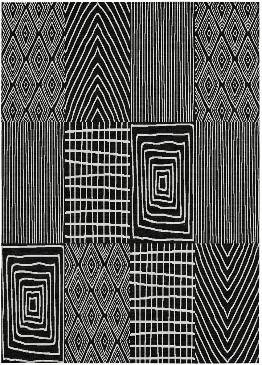 Black And Ivory Geometric Washable Indoor Outdoor Area Rug Photo 7