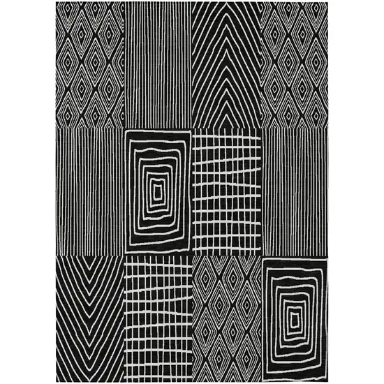 Black And Ivory Geometric Washable Indoor Outdoor Area Rug Photo 2