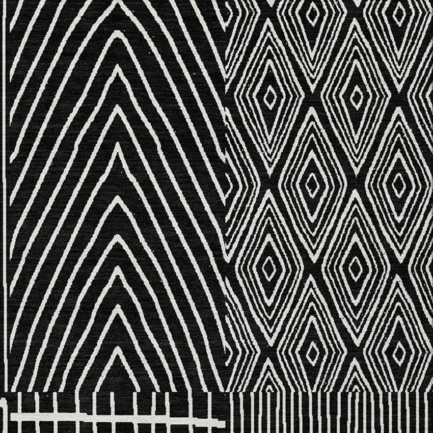 Black And Ivory Geometric Washable Indoor Outdoor Area Rug Photo 6