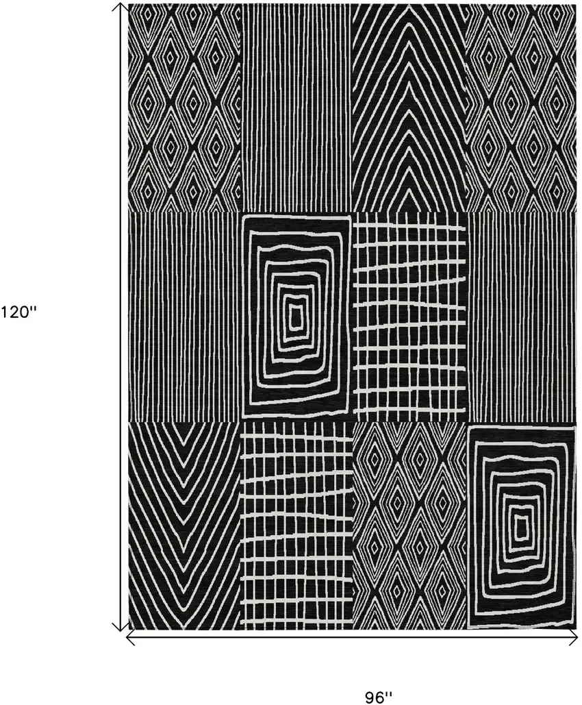 Black And Ivory Geometric Washable Indoor Outdoor Area Rug Photo 3