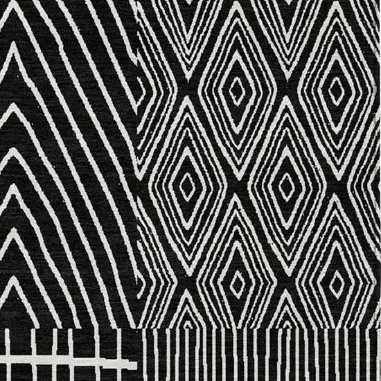Black And Ivory Geometric Washable Indoor Outdoor Area Rug Photo 6