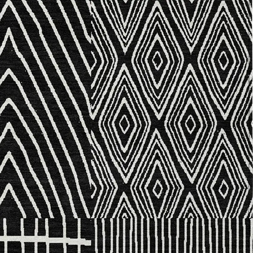 Black And Ivory Geometric Washable Indoor Outdoor Area Rug Photo 6