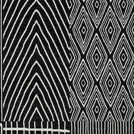 Black And Ivory Geometric Washable Indoor Outdoor Area Rug Photo 7