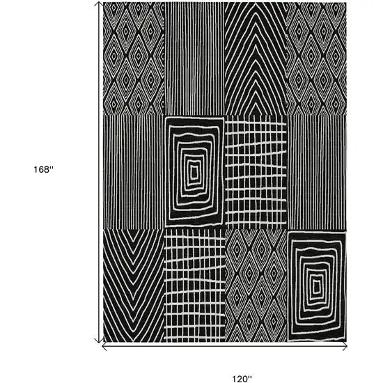 Black And Ivory Geometric Washable Indoor Outdoor Area Rug Photo 3
