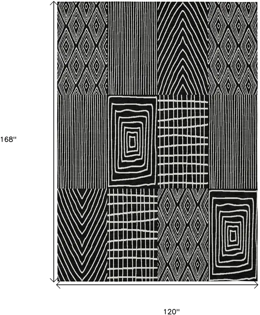 Black And Ivory Geometric Washable Indoor Outdoor Area Rug Photo 3