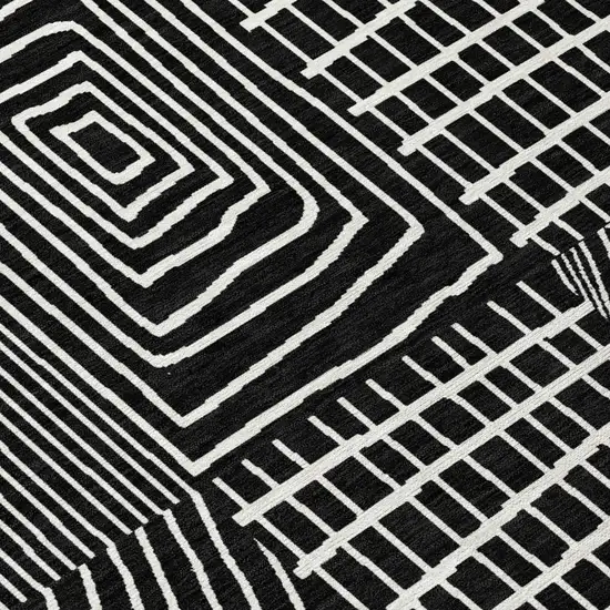 Black And Ivory Geometric Washable Indoor Outdoor Area Rug Photo 5