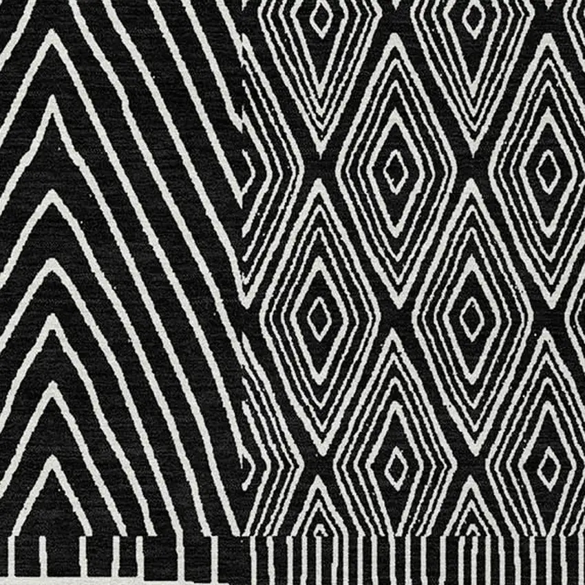 Black And Ivory Geometric Washable Indoor Outdoor Area Rug Photo 6