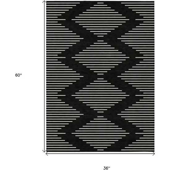 Black And Ivory Geometric Washable Indoor Outdoor Area Rug Photo 3