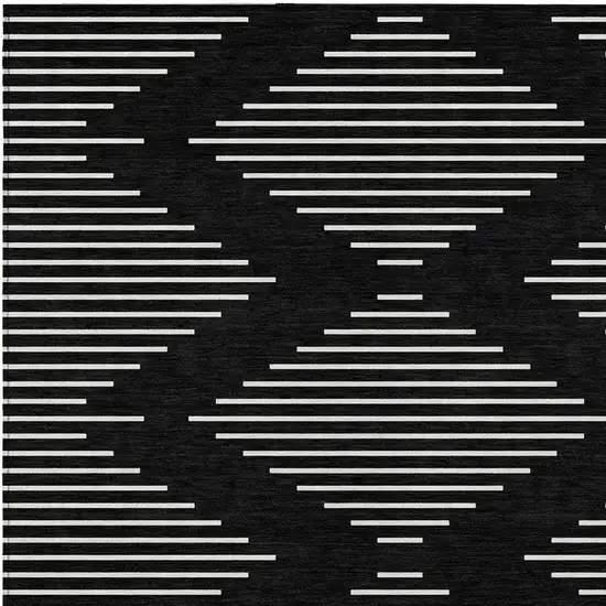 Black And Ivory Geometric Washable Indoor Outdoor Area Rug Photo 6