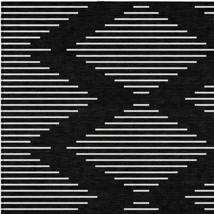 Black And Ivory Geometric Washable Indoor Outdoor Area Rug Photo 6