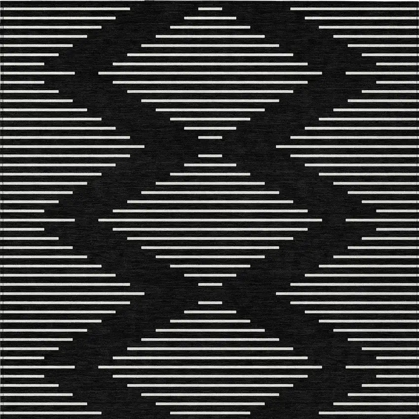 Black And Ivory Geometric Washable Indoor Outdoor Area Rug Photo 7