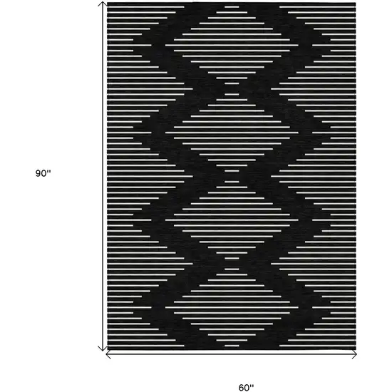 Black And Ivory Geometric Washable Indoor Outdoor Area Rug Photo 3