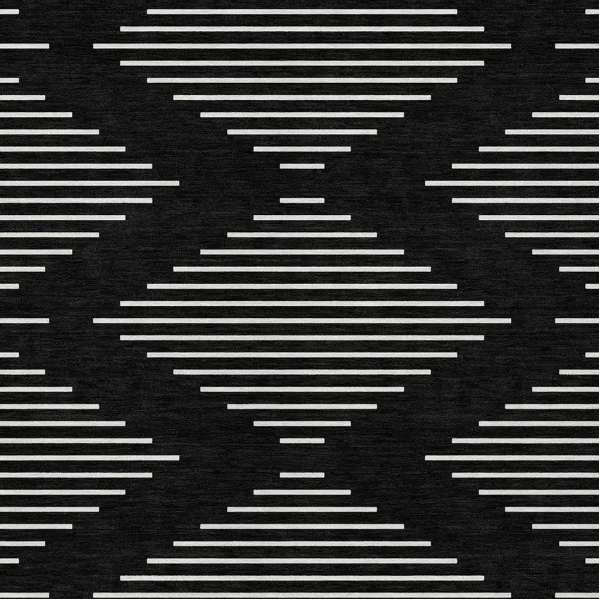 Black And Ivory Geometric Washable Indoor Outdoor Area Rug Photo 6