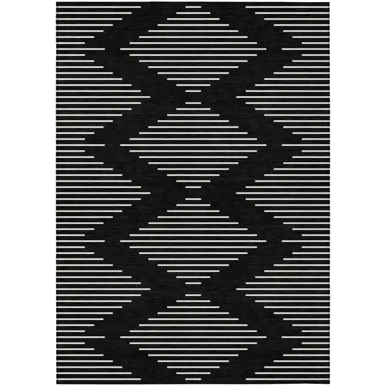 Black And Ivory Geometric Washable Indoor Outdoor Area Rug Photo 2