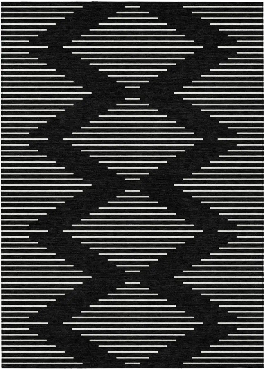 Black And Ivory Geometric Washable Indoor Outdoor Area Rug Photo 2
