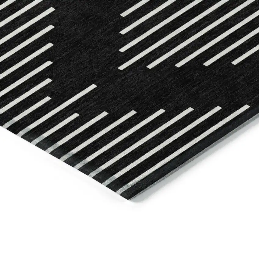 Black And Ivory Geometric Washable Indoor Outdoor Area Rug Photo 4