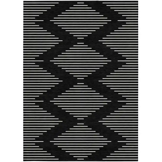 Black And Ivory Geometric Washable Indoor Outdoor Area Rug Photo 7