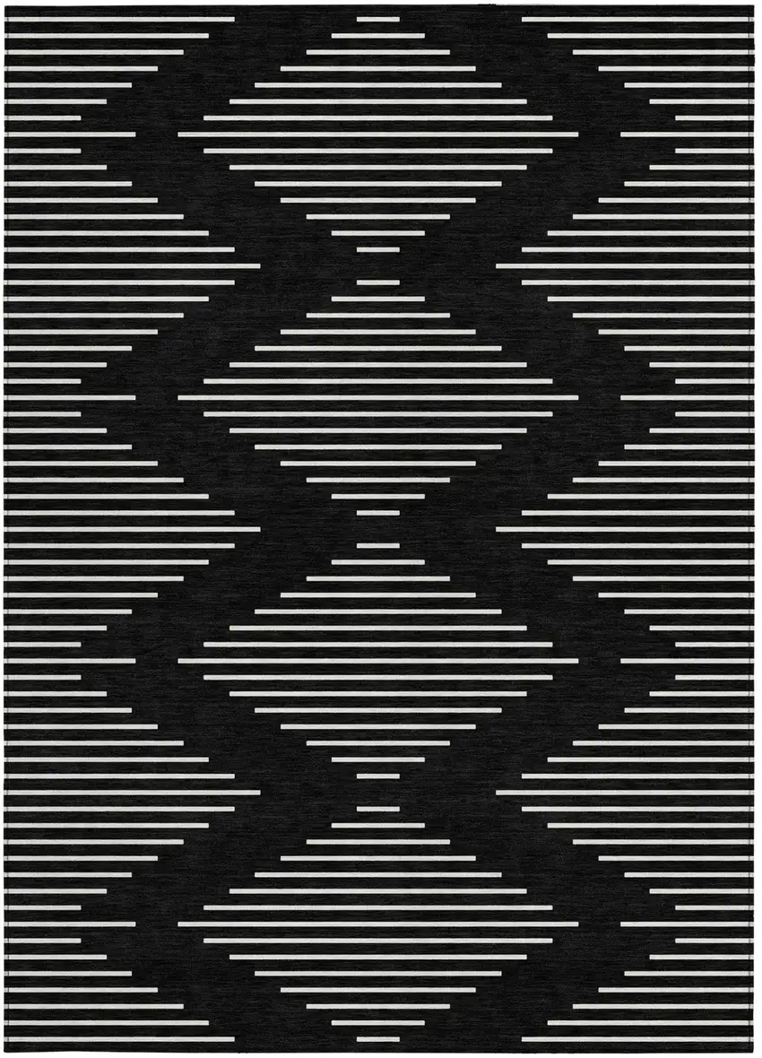 Black And Ivory Geometric Washable Indoor Outdoor Area Rug Photo 7