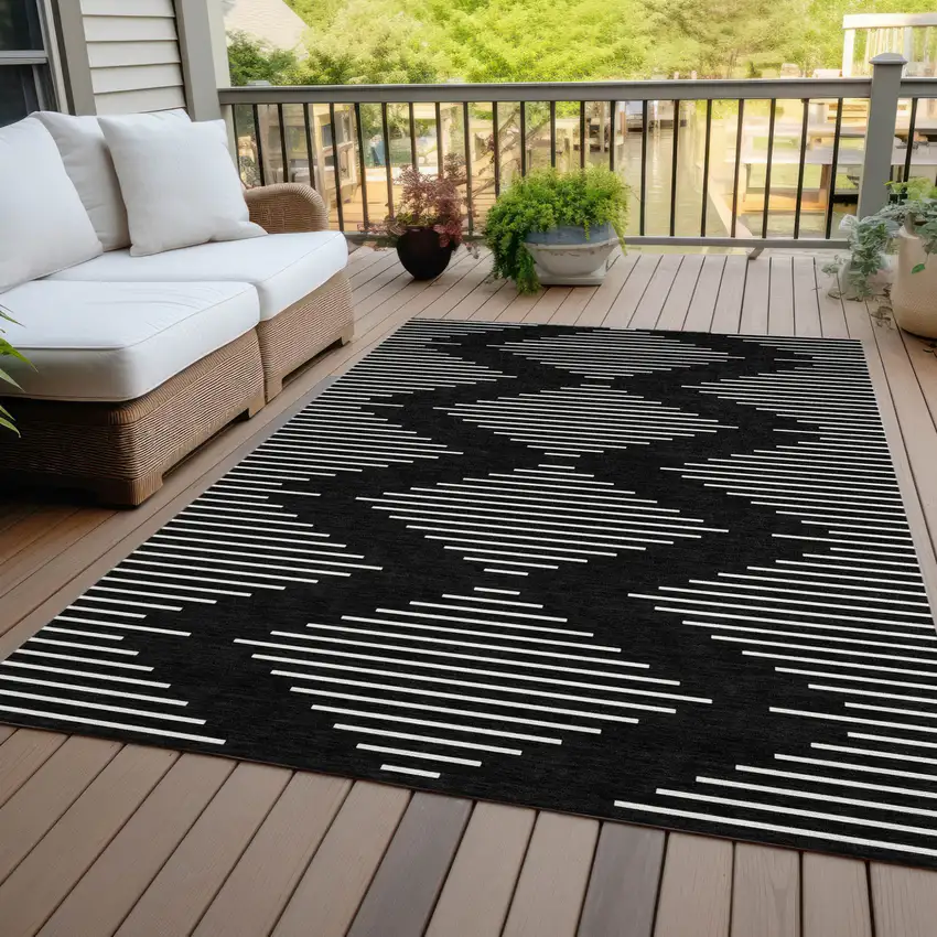 Black And Ivory Geometric Washable Indoor Outdoor Area Rug Photo 8