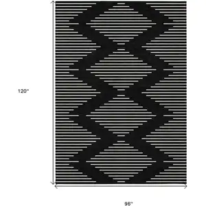 Photo of Black And Ivory Geometric Washable Indoor Outdoor Area Rug