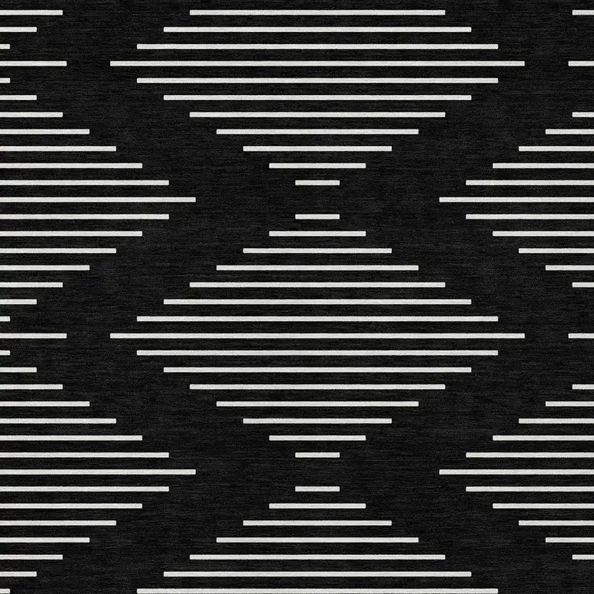 Black And Ivory Geometric Washable Indoor Outdoor Area Rug Photo 6