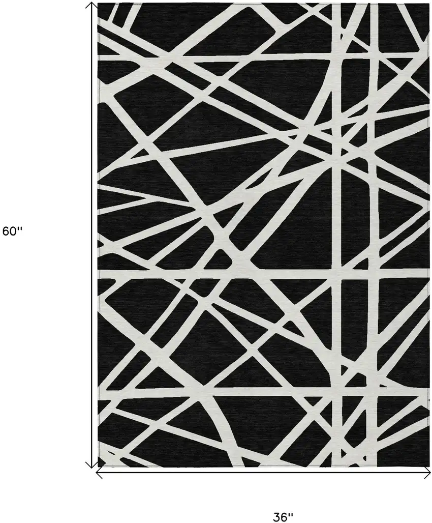 Black And Ivory Geometric Washable Indoor Outdoor Area Rug Photo 3