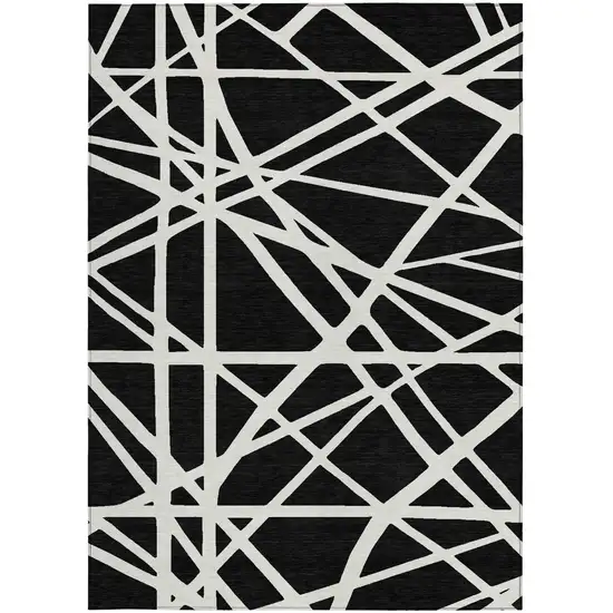 Black And Ivory Geometric Washable Indoor Outdoor Area Rug Photo 8