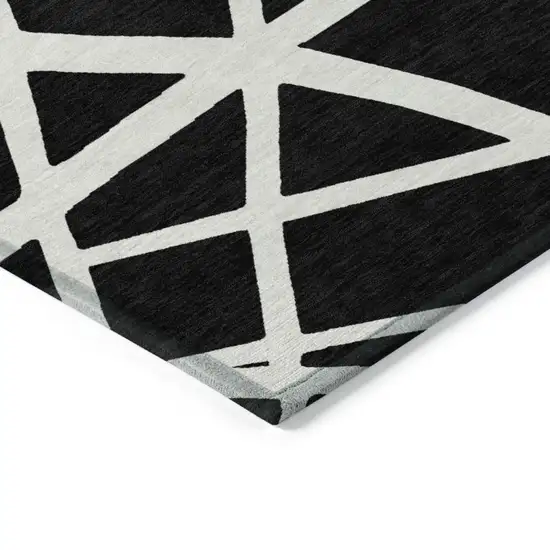 Black And Ivory Geometric Washable Indoor Outdoor Area Rug Photo 2