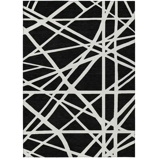 Black And Ivory Geometric Washable Indoor Outdoor Area Rug Photo 1