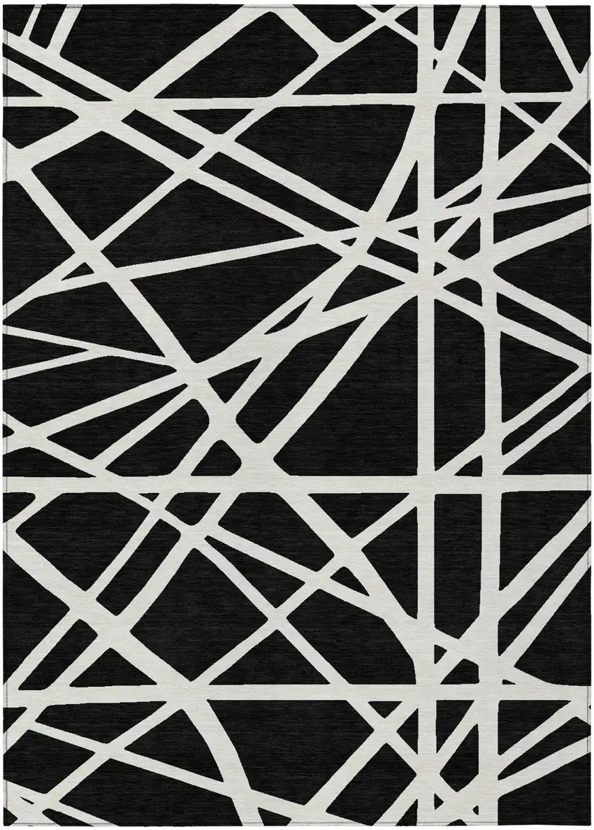 Black And Ivory Geometric Washable Indoor Outdoor Area Rug Photo 1