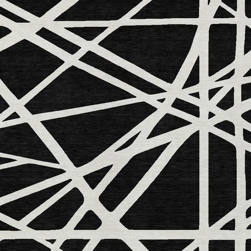 Black And Ivory Geometric Washable Indoor Outdoor Area Rug Photo 4