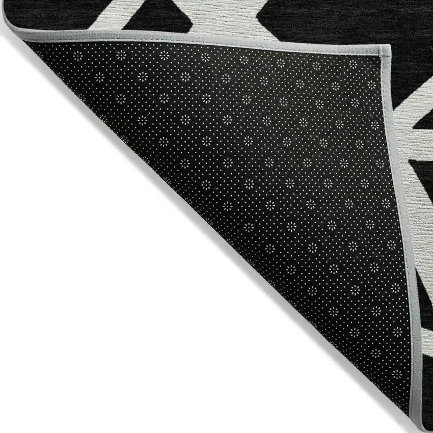 Black And Ivory Geometric Washable Indoor Outdoor Area Rug Photo 3