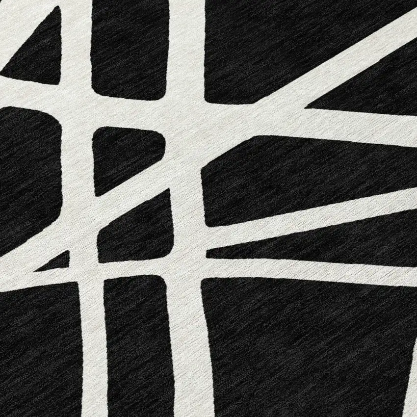 Black And Ivory Geometric Washable Indoor Outdoor Area Rug Photo 5