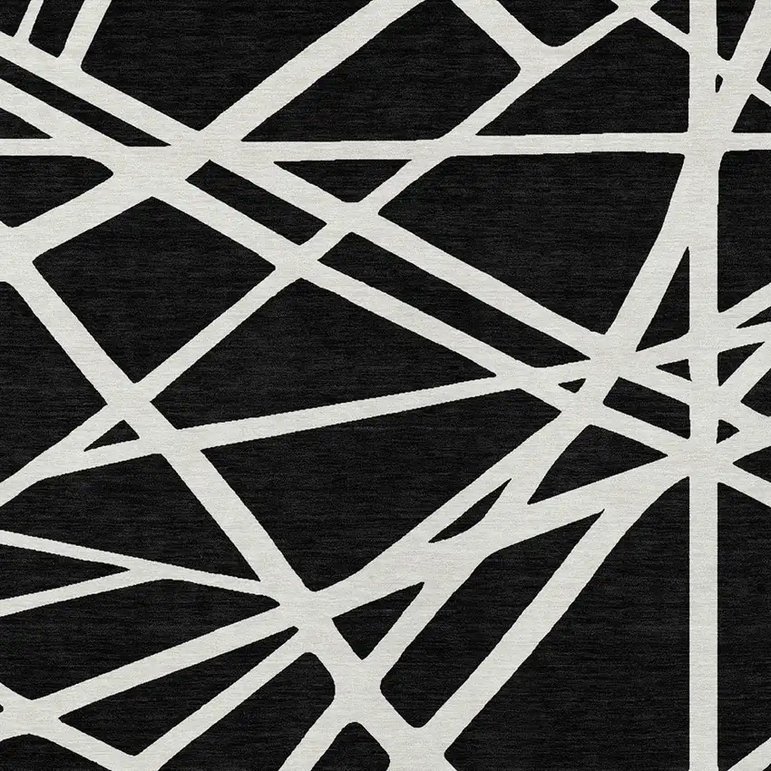 Black And Ivory Geometric Washable Indoor Outdoor Area Rug Photo 6