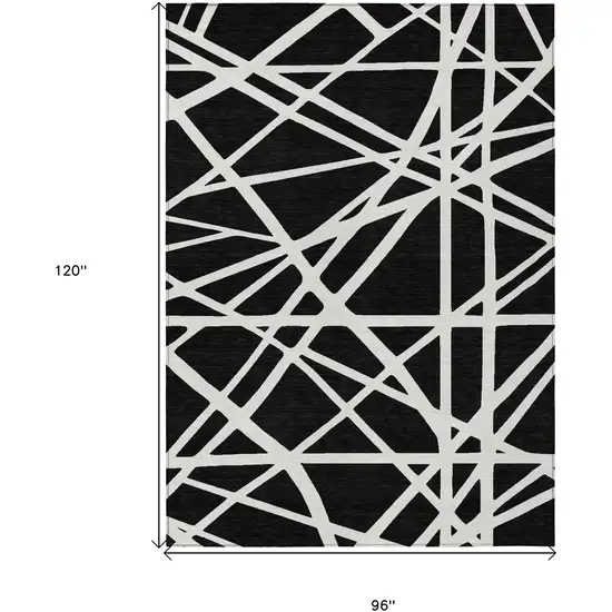 Black And Ivory Geometric Washable Indoor Outdoor Area Rug Photo 3