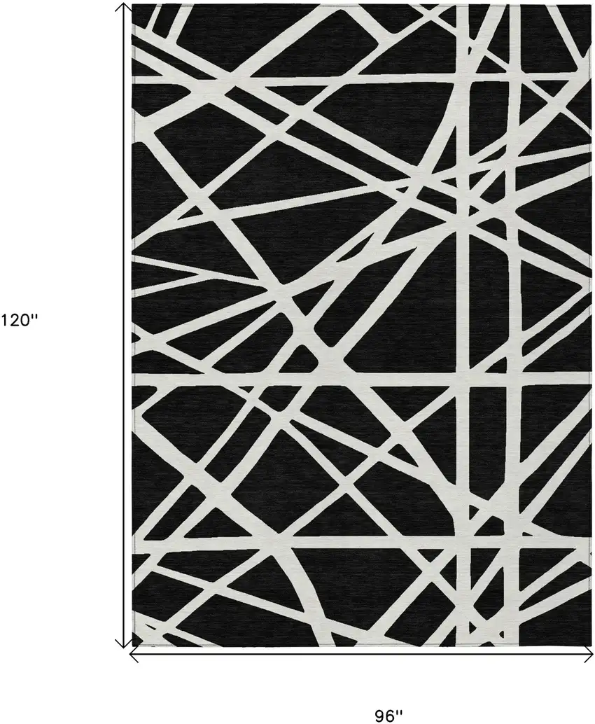 Black And Ivory Geometric Washable Indoor Outdoor Area Rug Photo 3