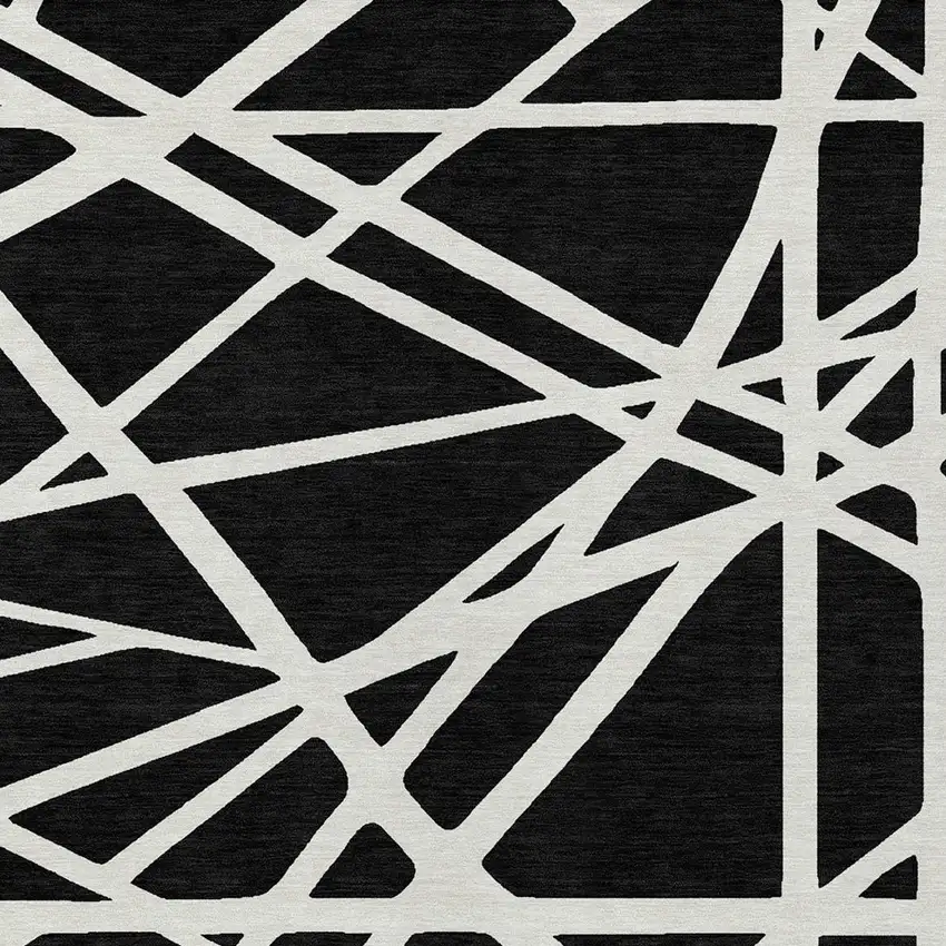 Black And Ivory Geometric Washable Indoor Outdoor Area Rug Photo 6