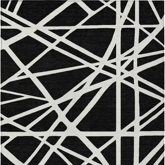 Black And Ivory Geometric Washable Indoor Outdoor Area Rug Photo 8