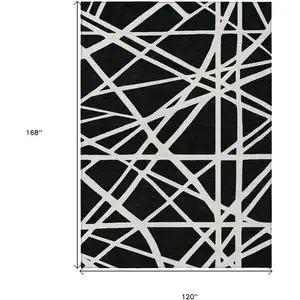 Photo of Black And Ivory Geometric Washable Indoor Outdoor Area Rug